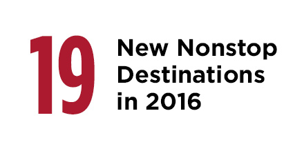 19 new nonstop destinations in 2016